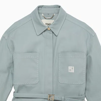 Shop Fendi Light Blue Cotton Shirt With Belt