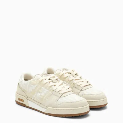 Shop Fendi Match Low Top Trainer In Canvas And White Suede