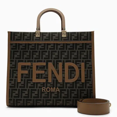 Shop Fendi Medium Sunshine Bag In Brown Jacquard Ff Fabric