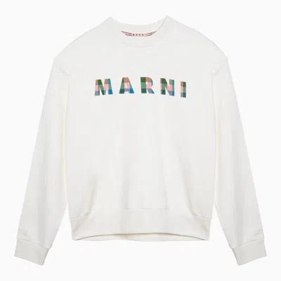 Shop Marni White Crewneck Sweatshirt With Multicoloured Logo