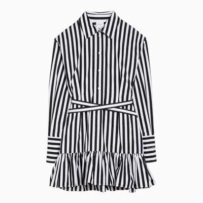 Shop Patou Black/white Striped Cotton Mini Chemisier Dress