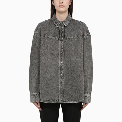 Shop Rotate Birger Christensen Grey Denim Shirt With Rhinestones