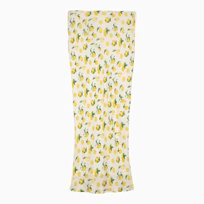 Shop Sportmax Vanilla Long Skirt With Silk Lemon Print