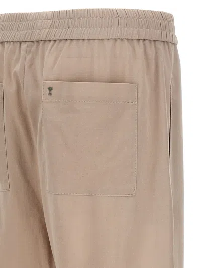 Shop Ami Alexandre Mattiussi Logo Plaque Trousers Pants Beige