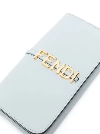 Shop Fendi Women Graphy Leather Wallet On Chain In Blue