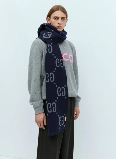 Shop Gucci Men Gg Jacquard Wool Silk Scarf In Gray