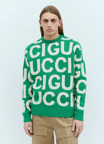 Shop Gucci Men Logo Intarsia Wool Sweater In Green