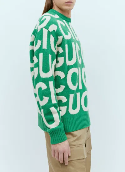 Shop Gucci Men Logo Intarsia Wool Sweater In Green