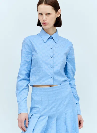 Shop Gucci Women Gg Supreme Oxford Shirt In Blue