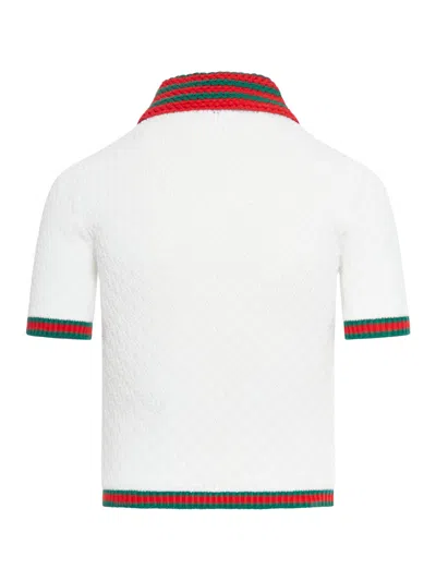 Shop Gucci Women Lace And Cotton Polo Shirt In White