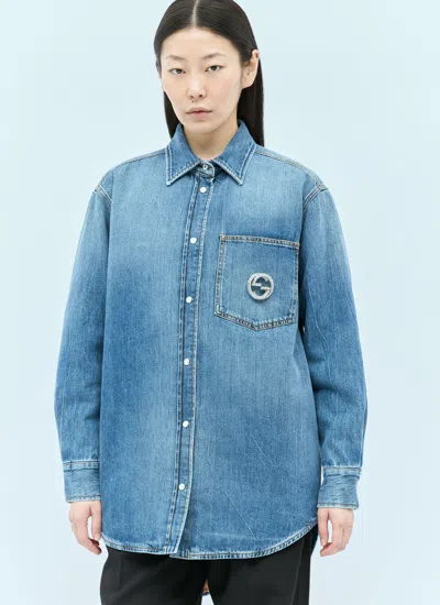 Shop Gucci Women Washed Organic Denim Shirt In Blue