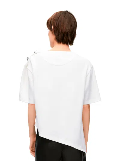 Shop Loewe Women Asymmetric T-shirt With Crystals Flowers In White