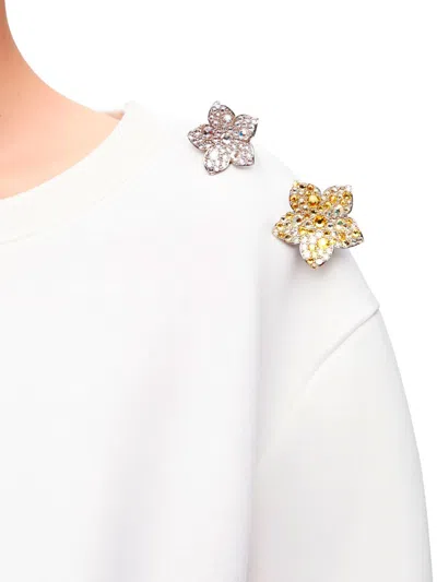 Shop Loewe Women Asymmetric T-shirt With Crystals Flowers In White