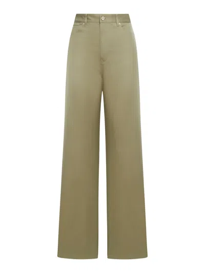 Shop Loewe Women High-waisted Cotton Trousers In Green