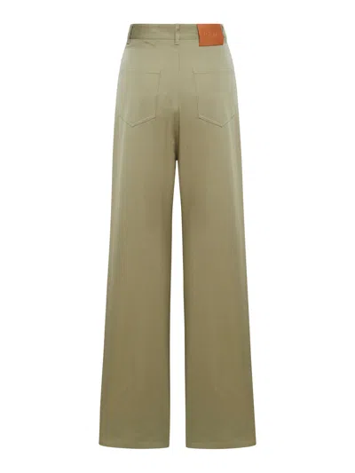 Shop Loewe Women High-waisted Cotton Trousers In Green