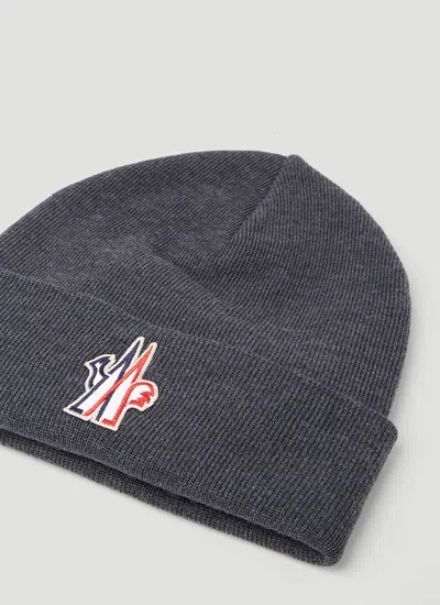 Shop Moncler Men Logo Patch Beanie Hat In Gray
