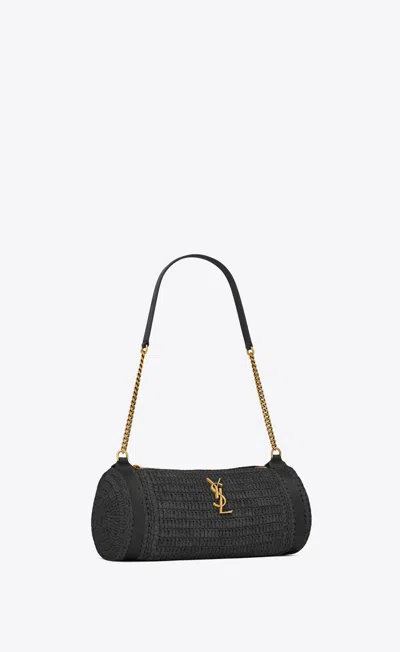 Shop Saint Laurent Women Small Cassandre Raffia Shoulder Bag In Black