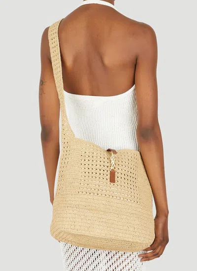 Shop Saint Laurent Women Woven Hobo Shoulder Bag In Cream