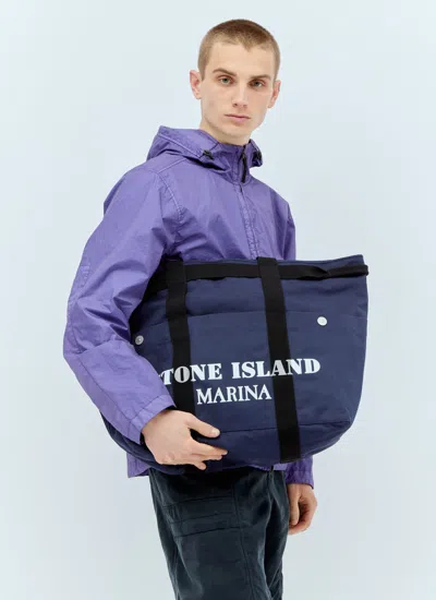 Shop Stone Island Men Marina Canvas Tote Bag In Blue