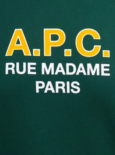 Shop Apc 'madame' Green Crewneck Sweatshirt With Contrasting Logo Print In Cotton Woman