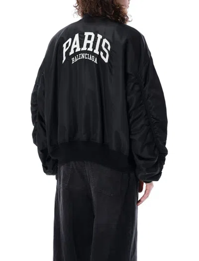 Shop Balenciaga Paris Varsity Jacket In Black