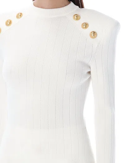 Shop Balmain Knit Sweater With Gold-tone Buttons In White