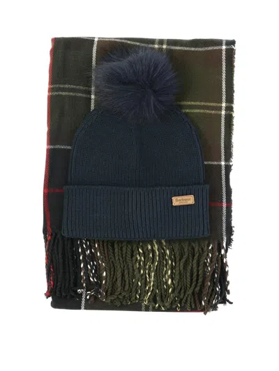 Shop Barbour "dover" Beanie And Scarf Set In Green