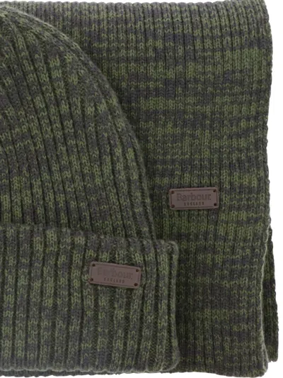 Shop Barbour "crimdon" Scarf And Beanie Ribbed Set In Green