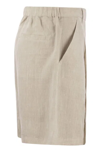 Shop Brunello Cucinelli Linen Shorts In Natural