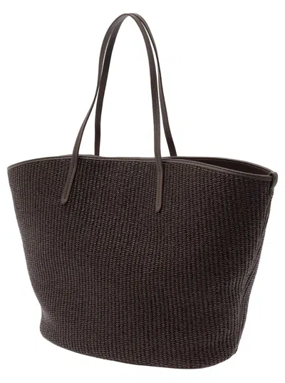 Shop Brunello Cucinelli Brown Tote Bag With Monile Embellishment In Cotton Rafia Woman