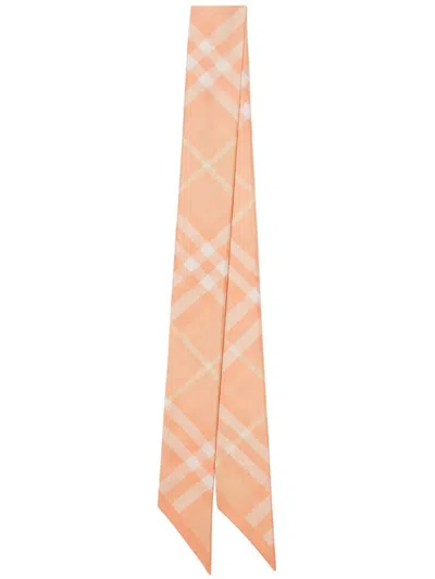 Shop Burberry Checked Silk Scarf In Pink