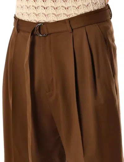 Shop Cmmn Swdn Marshall Pleated Shorts In Brown