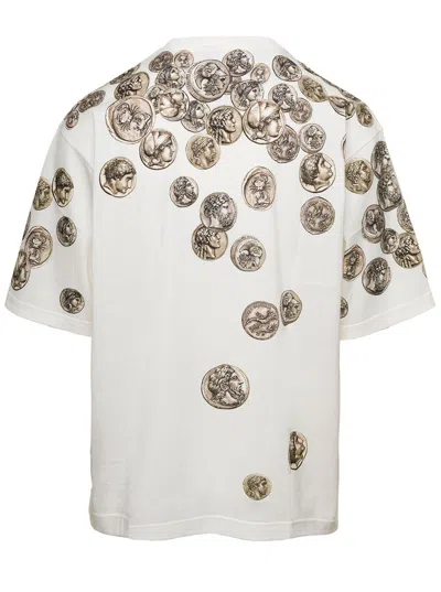 Shop Dolce & Gabbana White Oversized T-shirt With All-over 'monete' Print In Cotton Man In Beige