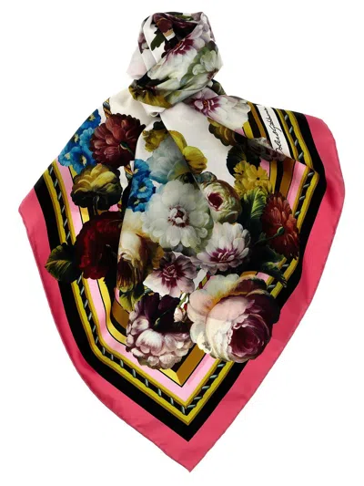 Shop Dolce & Gabbana Multicolor Scarf With Night Flowers Print In Silk Woman