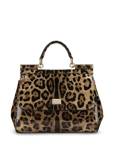 Shop Dolce & Gabbana Sicily Large Leather Handbag In Brown