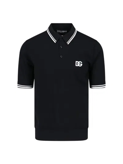 Dolce & Gabbana Logo-embroidered Polo T-shirt In Black