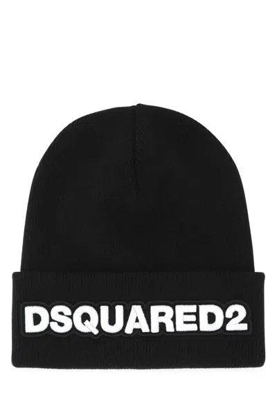 Dsquared2 Wool Logo Hat In Black