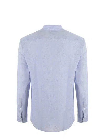Shop Emporio Armani Linen Blend Striped Shirt In Clear Blue