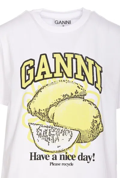 Shop Ganni Printed Cotton T-shirt In White