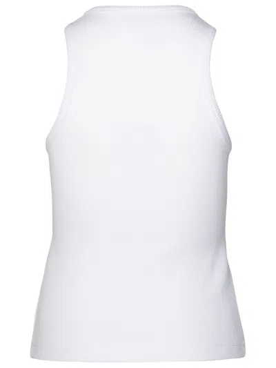 Shop Ganni Printed Ribbed Tank Top In White