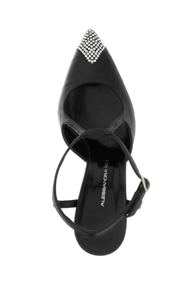 Shop Alessandra Rich Leather Slingback Pumps With Crystal Point