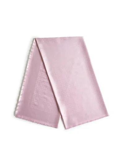 Shop Givenchy Lightweight Silk And Wool Scarf With Embroidered Logo In Old Pink Fils Argent