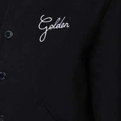 Shop Golden Goose Navy Blue And White Wool Blend Casual Jacket In Dark Blue