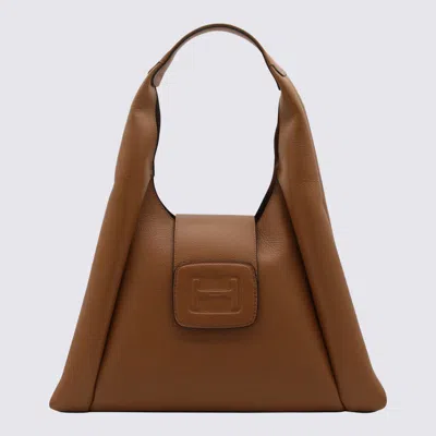 Shop Hogan Brown Textured Leather Hobo Medium Bag