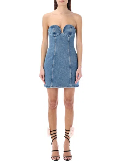 Shop Magda Butrym Denim Bustier Mini Dress In Blue