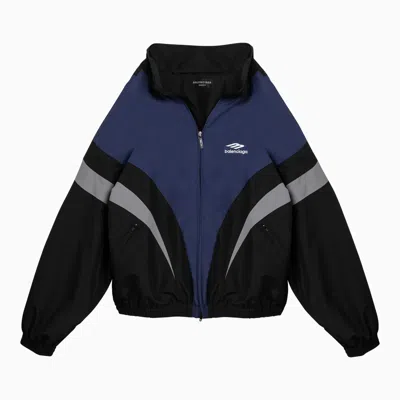 Shop Balenciaga Off Shoulder Tracksuit 3 B Sports Icon Black/blue/gray Jacket