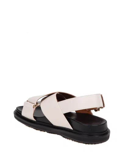 Shop Marni Crossed Leather Sandal In White