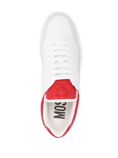 Moschino Contrasting Heel Leather Flatform Sneakers In Ivoire