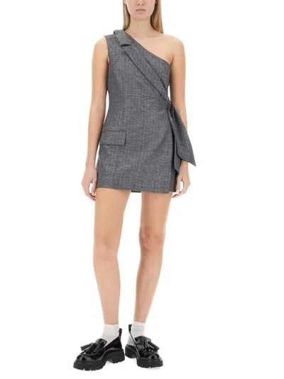 Shop Msgm One-shoulder Dress In Grey