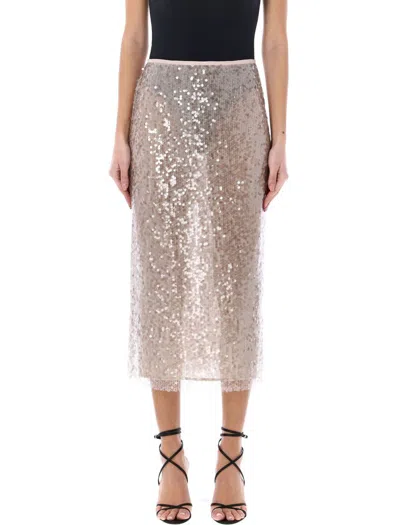 Shop Msgm Sequins Midi Skirt In Light Grey